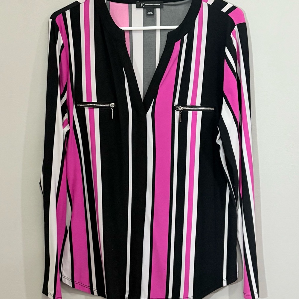 INC International Concepts Pink and Black Striped Blouse